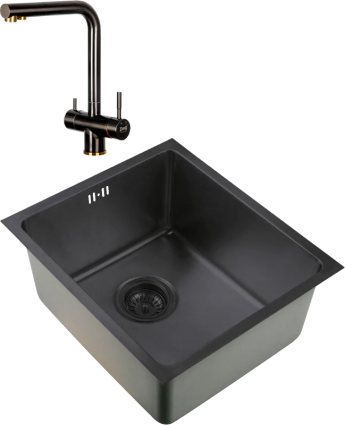 Комплект Мойка Zorg Inox PVD SZR 5050 GRAFIT графит + Смеситель Inox SZR-7039 BR/GRAFIT бронза графит