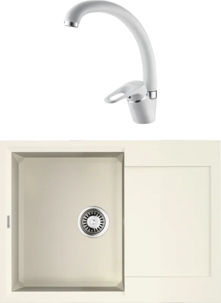 Комплект Мойка Omoikiri Sakaime 68-WH белая + Смеситель Ledeme L5913H белый матовый