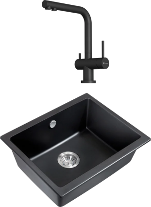 Комплект Мойка Milacio Leon Cuarzo 55 MC.77081 черная матовая + Смеситель Omoikiri Nagano P-BL черный