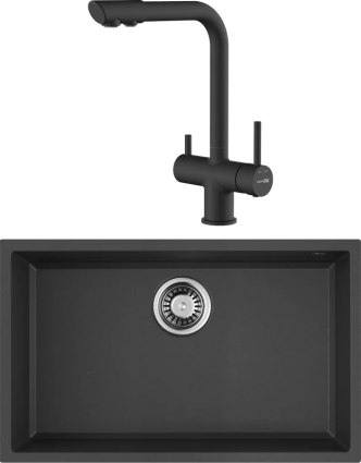 Комплект Мойка Omoikiri Tedori 66-U черная + Смеситель Wasserkraft A8367 черный матовый