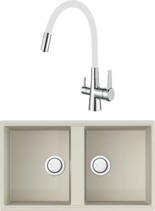 Комплект Мойка кухонная Omoikiri Kitagawa 83-2-U-WH белая + Смеситель Haiba HB858-8 белый