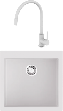 Комплект Мойка Omoikiri Bosen 57A-WH белая + Смеситель Milardo Meal M01WT0FM05 белый матовый, с гибким изливом
