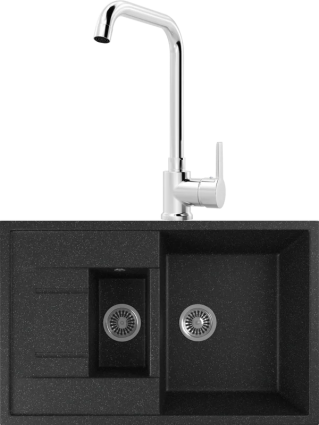 Комплект Мойка кухонная Domaci Бьелла DMC-21K черная + Смеситель для кухни MEGA Ege MG-PL10 хром