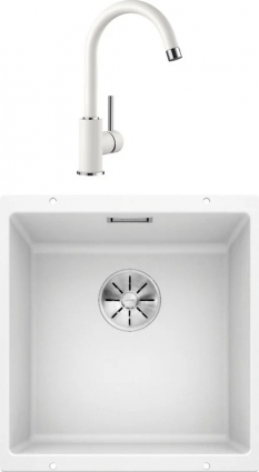 Комплект Мойка Blanco Subline 400-U белая + Смеситель Mida Silgranit 524204