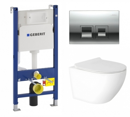 Комплект 3 в 1 инсталляция Geberit Duofix + Подвесной унитаз Enio Indigo с кнопкой Delta 50 хром