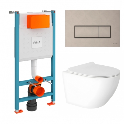 Комплект 3 в 1 инсталляция VitrA V-Fix Core 732-5800-01 + Унитаз подвесной Enio Indigo EN2870533 с кнопкой никель Root Square