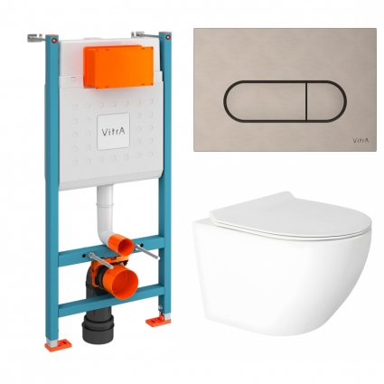 Комплект 3 в 1 инсталляция VitrA V-Fix Core 732-5800-01 + Унитаз подвесной Enio Indigo EN2870533 с кнопкой никель Root Round