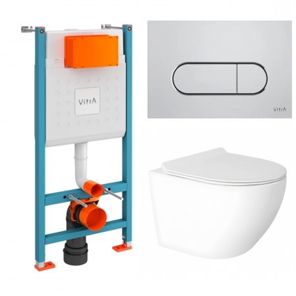 Комплект 3 в 1 инсталляция VitrA V-Fix Core 732-5800-01 + Унитаз подвесной Enio Indigo EN2870533 с кнопкой хром Root Round