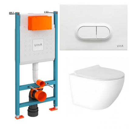 Комплект 3 в 1 инсталляция VitrA V-Fix Core 732-5800-01 + Унитаз подвесной Enio Indigo EN2870533 с кнопкой белой Loop