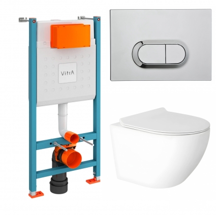 Комплект 3 в 1 инсталляция VitrA V-Fix Core 732-5800-01 + Унитаз подвесной Enio Indigo EN2870533 с кнопкой хром Loop