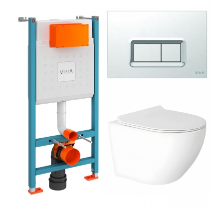 Комплект 3 в 1 инсталляция VitrA V-Fix Core 732-5800-01 + Унитаз подвесной Enio Indigo EN2870533 с кнопкой хром