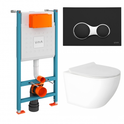 Комплект 3 в 1 инсталляция VitrA V-Fix Core 732-5800-01 + Унитаз подвесной Enio Indigo EN2870533 с кнопкой черной Sirius