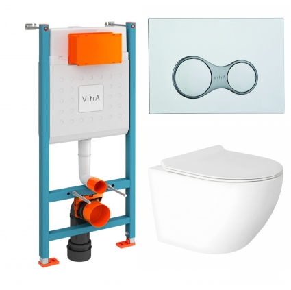 Комплект 3 в 1 инсталляция VitrA V-Fix Core 732-5800-01 + Унитаз подвесной Enio Indigo EN2870533 с кнопкой хром Sirius