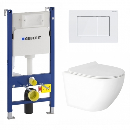 Комплект 3 в 1 инсталляция Geberit Duofix + Подвесной унитаз Enio Indigo с кнопкой Delta 30 белой