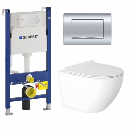Комплект 3 в 1 инсталляция Geberit Duofix + Подвесной унитаз Enio Indigo с кнопкой Delta 30 хром