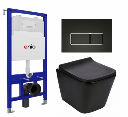 Комплект 3 в 1 инсталляция Enio Tecnico 52 EN8050052 + Подвесной унитаз WeltWasser Gelbach 043 MT-BL + кнопка черная матовая, окантовка хром Rettangolo