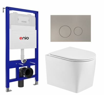 Комплект 3 в 1 инсталляция Enio Tecnico 52 EN8050052 + Унитаз подвесной WeltWasser Nesenbach 004 GL-WT + кнопка матовая нержавеющая сталь Rotondo