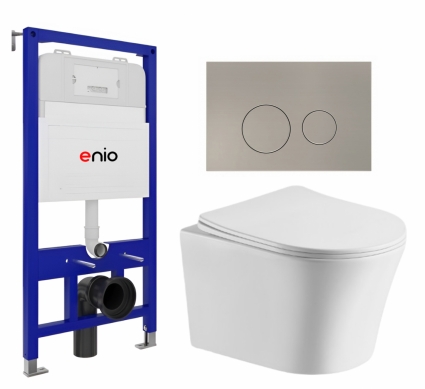 Комплект 3 в 1 инсталляция Enio Tecnico 52 EN8050052 + Подвесной унитаз CeruttiSpa Adige Aria CT7837 + кнопка матовая нержавеющая сталь Rotondo