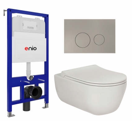 Комплект 3 в 1 инсталляция Enio Tecnico 52 EN8050052 + Унитаз подвесной Berges Wasserhaus Ego XL 082118 + кнопка матовая нержавеющая сталь Rotondo