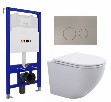 Комплект 3 в 1 инсталляция Enio Tecnico 52 EN8050052 + Подвесной унитаз SinteSi EVI + кнопка матовая нержавеющая сталь Rotondo