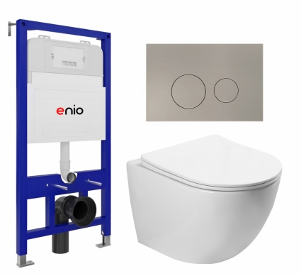 Комплект 3 в 1 инсталляция Enio Tecnico 52 EN8050052 + Унитаз подвесной SantiLine SL-5005 + кнопка матовая нержавеющая сталь Rotondo