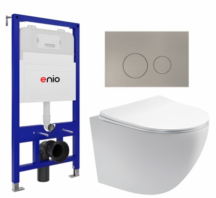 Комплект 3 в 1 инсталляция Enio Tecnico 52 EN8050052 + Унитаз подвесной Акватек Европа AQ1900-00 + кнопка матовая нержавеющая сталь Rotondo