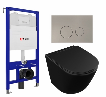 Комплект 3 в 1 инсталляция Enio Tecnico 52 EN8050052 + Унитаз подвесной Owl 1975 Vind Cirkel-H Matt Black OWLT190305 + кнопка матовая нержавеющая сталь Rotondo