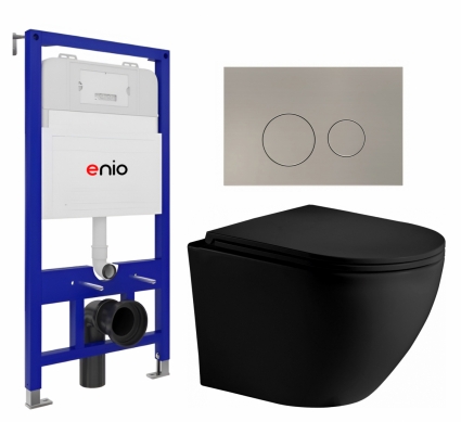 Комплект 3 в 1 инсталляция Enio Tecnico 52 EN8050052 +  Унитаз подвесной Weltwasser WW Merzbach 043 MT-BL + кнопка матовая нержавеющая сталь Rotondo