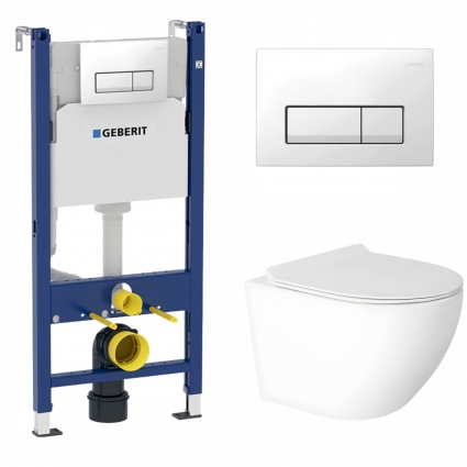 Комплект 3 в 1 инсталляция Geberit Duofix + Подвесной унитаз Enio Indigo с кнопкой Delta 51 белой