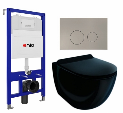 Комплект 3 в 1 инсталляция Enio Tecnico 52 EN8050052 + Унитаз подвесной Esbano Garcia ESUPGARCB + кнопка матовая нержавеющая сталь Rotondo