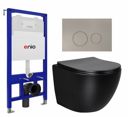 Комплект 3 в 1 инсталляция Enio Tecnico 52 EN8050052 + Унитаз Vincea Globo VT1-14SMB + кнопка матовая нержавеющая сталь Rotondo