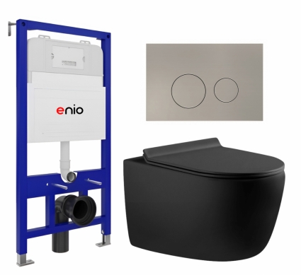 Комплект 3 в 1 инсталляция Enio Tecnico 52 EN8050052 + Унитаз подвесной Aquanet Cetus-BW 287008 + кнопка матовая нержавеющая сталь Rotondo