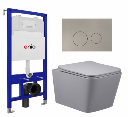 Комплект 3 в 1 инсталляция Enio Tecnico 52 EN8050052 + Унитаз подвесной Vincea Q-Line VT1-12MG + кнопка матовая нержавеющая сталь Rotondo