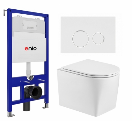 Комплект 3 в 1 инсталляция Enio Tecnico 52 EN8050052 + Унитаз подвесной WeltWasser Nesenbach 004 GL-WT + кнопка белая, окантовка хром Rotondo