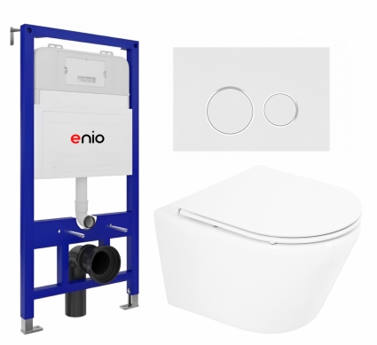 Комплект 3 в 1 инсталляция Enio Tecnico 52 EN8050052 + Унитаз подвесной BelBagno Tre BB8001CHR/SC + кнопка белая, окантовка хром Rotondo
