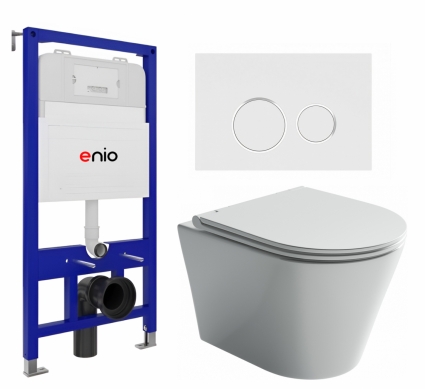 Комплект 3 в 1 инсталляция Enio Tecnico 52 EN8050052 + Унитаз подвесной Ceramica Nova Forma CN3011 + кнопка белая, окантовка хром Rotondo