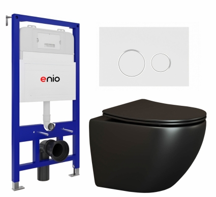 Комплект 3 в 1 инсталляция Enio Tecnico 52 EN8050052 + Унитаз подвесной Ceramica Nova Metropol CN4002MB + кнопка белая, окантовка хром Rotondo