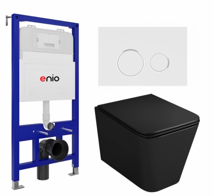 Комплект 3 в 1 инсталляция Enio Tecnico 52 EN8050052 + Унитаз подвесной Owl 1975 Ruta-H OWLT190404 + кнопка белая, окантовка хром Rotondo