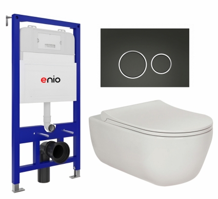 Комплект 3 в 1 инсталляция Enio Tecnico 52 EN8050052 + Унитаз подвесной Berges Wasserhaus Ego XL 082118 + кнопка черная матовая, окантовка хром Rotondo