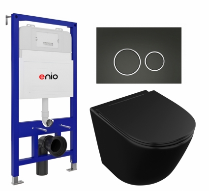 Комплект 3 в 1 инсталляция Enio Tecnico 52 EN8050052 +  Унитаз подвесной Owl 1975 Vind Cirkel-H Matt Black OWLT190305 + кнопка черная матовая, окантовка хром Rotondo