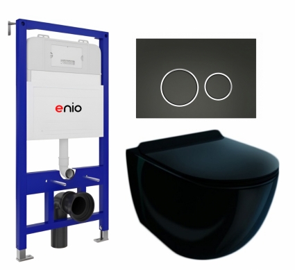 Комплект 3 в 1 инсталляция Enio Tecnico 52 EN8050052 + Унитаз подвесной Esbano Garcia ESUPGARCB + кнопка черная матовая, окантовка хром Rotondo