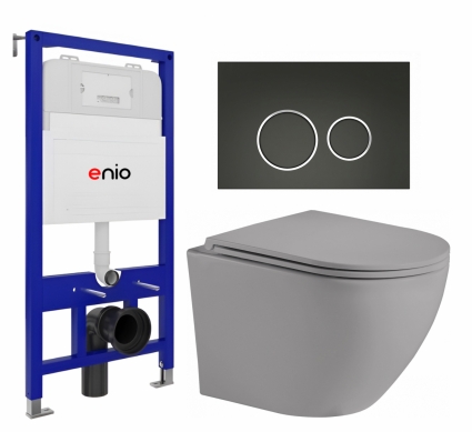 Комплект 3 в 1 инсталляция Enio Tecnico 52 EN8050052 + Унитаз подвесной Weltwasser WW Merzbach 043 MT-GR + кнопка черная матовая, окантовка хром Rotondo