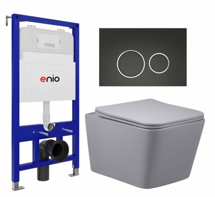 Комплект 3 в 1 инсталляция Enio Tecnico 52 EN8050052 + Унитаз подвесной Vincea Q-Line VT1-12MG + кнопка черная матовая, окантовка хром Rotondo