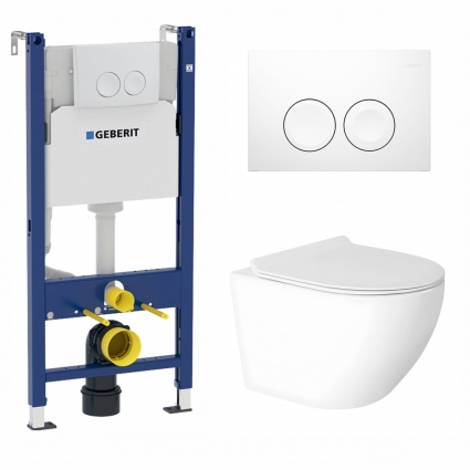 Комплект 3 в 1 инсталляция Geberit Duofix + Подвесной унитаз Enio Indigo с кнопкой Delta 21 белой
