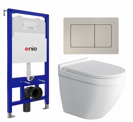 Комплект 3 в 1 инсталляция Enio Tecnico 52 EN8050052 +  Унитаз подвесной Owl 1975 Cirkel-H + кнопка матовая нержавеющая сталь Quadro