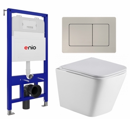 Комплект 3 в 1 инсталляция Enio Tecnico 52 EN8050052 + Подвесной унитаз WeltWasser Gelbach 043 GL-WT + кнопка матовая нержавеющая сталь Quadro