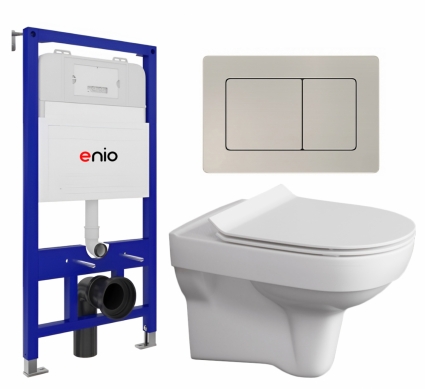Комплект 3 в 1 инсталляция Enio Tecnico 52 EN8050052 + Унитаз подвесной Cersanit City clean on DPL EO SLIM + кнопка матовая нержавеющая сталь Quadro