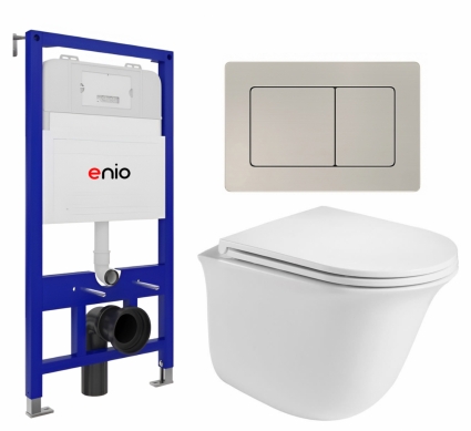 Комплект 3 в 1 инсталляция Enio Tecnico 52 EN8050052 + Подвесной унитаз WeltWasser Telbach 004 GL-WT  + кнопка матовая нержавеющая сталь Quadro