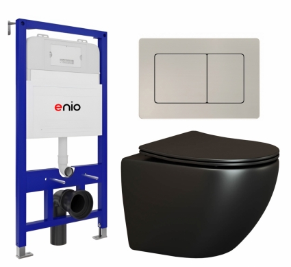 Комплект 3 в 1 инсталляция Enio Tecnico 52 EN8050052 + Унитаз подвесной Ceramica Nova Metropol CN4002MB + кнопка матовая нержавеющая сталь Quadro