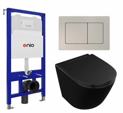 Комплект 3 в 1 инсталляция Enio Tecnico 52 EN8050052 + Унитаз подвесной Owl 1975 Vind Cirkel-H Matt Black OWLT190305 + кнопка матовая нержавеющая сталь Quadro